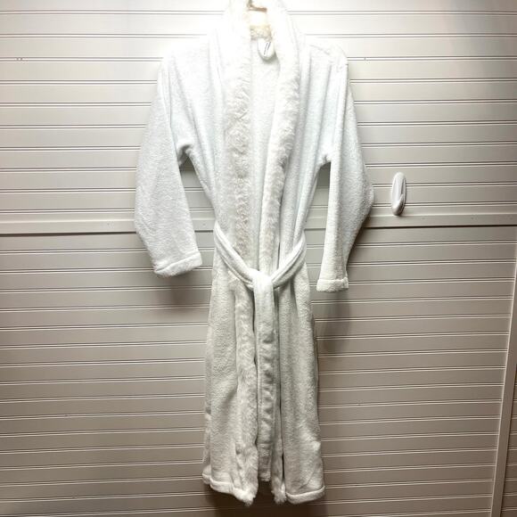 Pottery Barn Faux Fur Trimmed Wrap Belted Bathrobe Size S - Picture 1 of 15